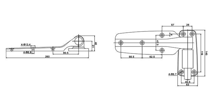 Commercial cold storage room hinges dimensional drawing