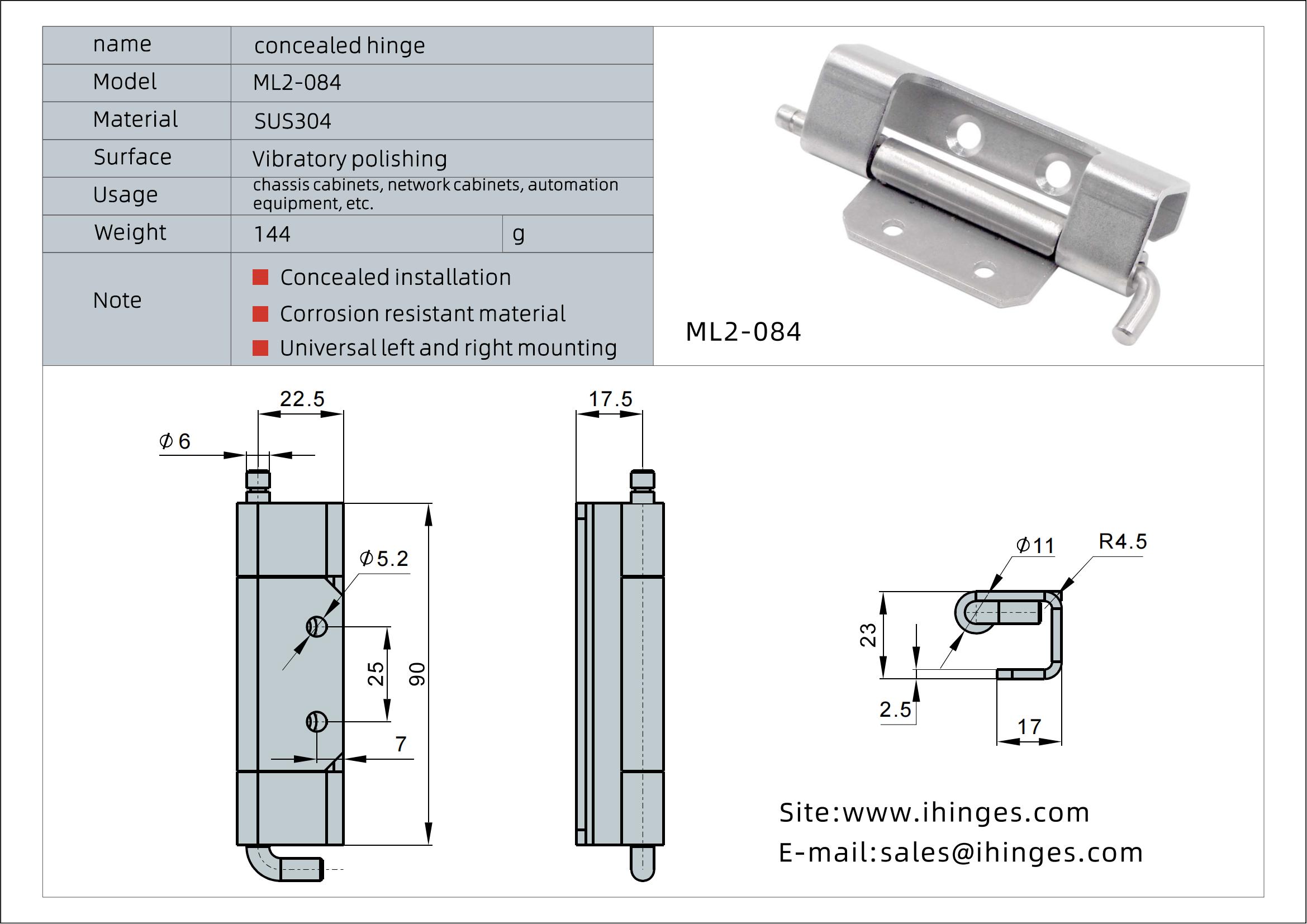 Concealed hinges for packaging machines