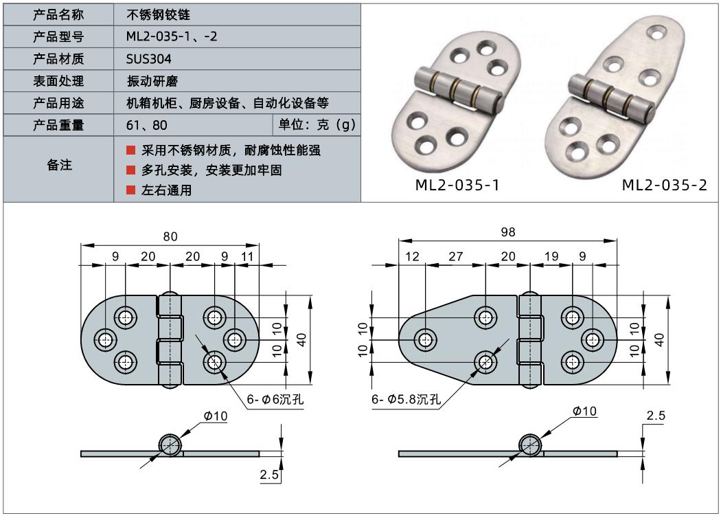 Stainless steel butt hinge with copper gasket for wear resistance