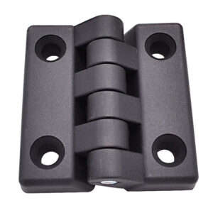 Various sizes of black nylon hinges