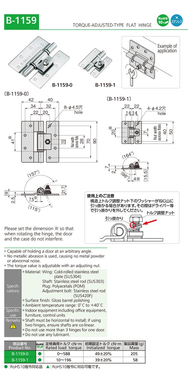 Adjustable Torque Flat Hinge