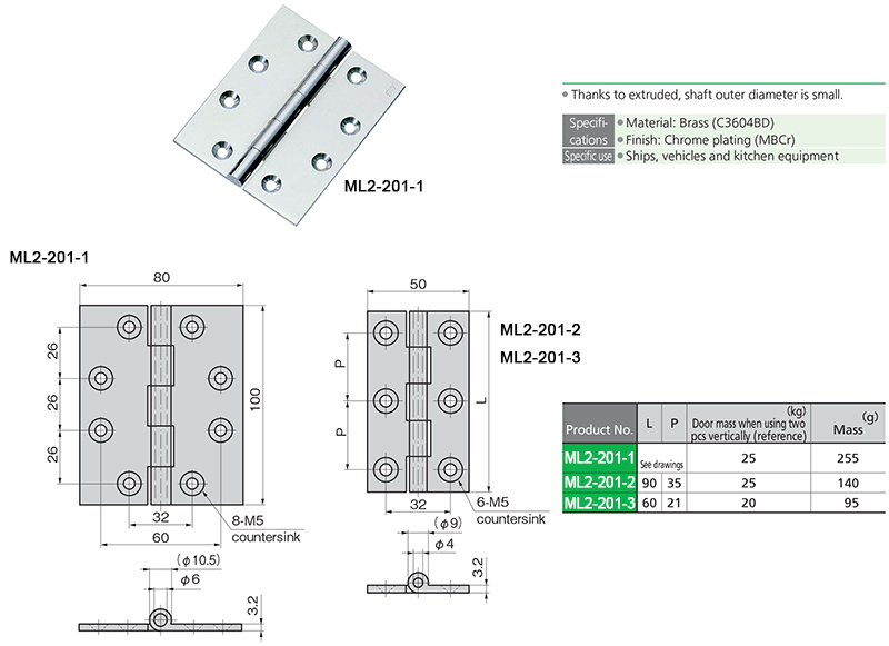 Brass Tension Hinge For Ships, Chrome Plated