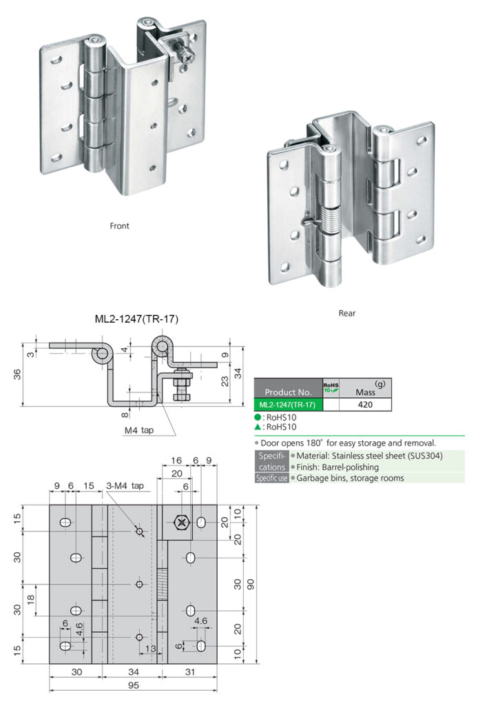 Concealed hinge for bins, opens 180 degrees IHINGES