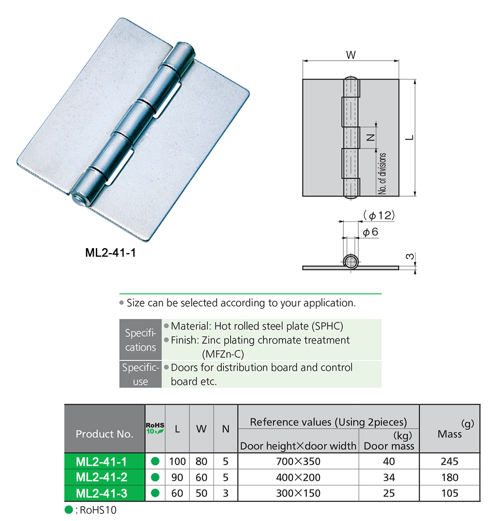 Heavyduty hinge for control panels, welded installation, zinc plated