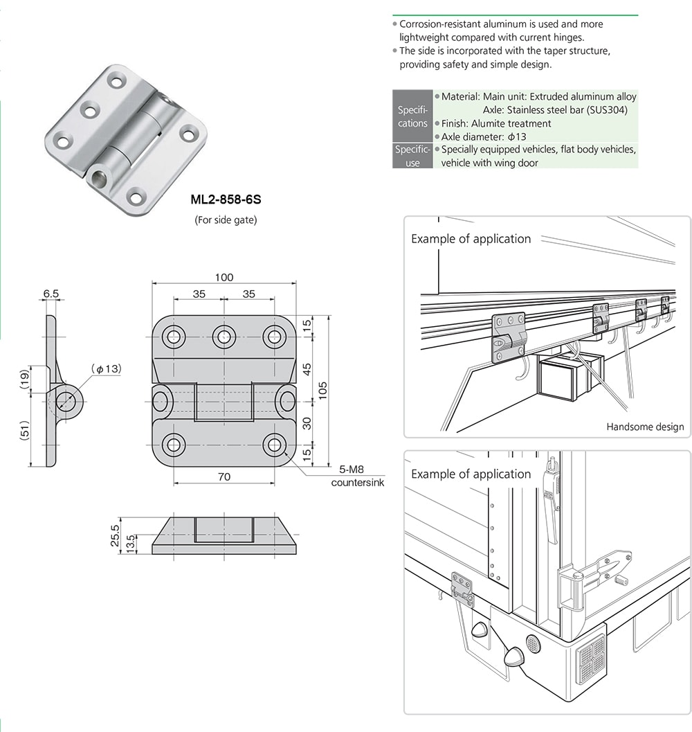 Rear tailgate hinges for special vehicles