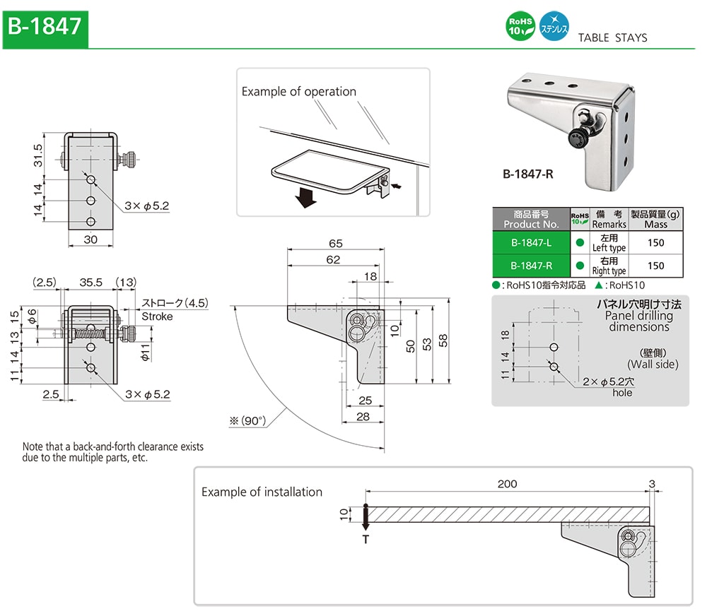 Stainless Steel Table Stays