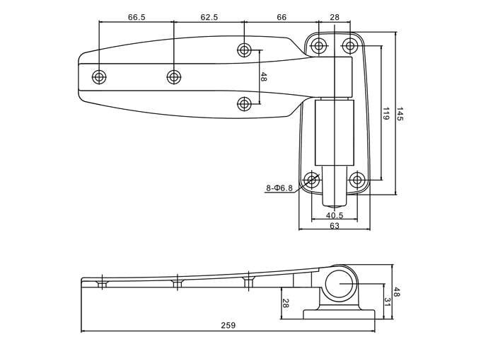 Cam lift hinges for cold storage rooms