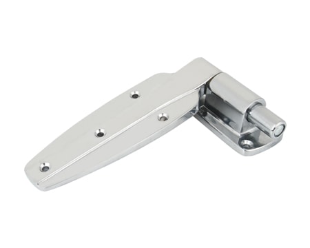 Cam lift hinges for cold storage rooms