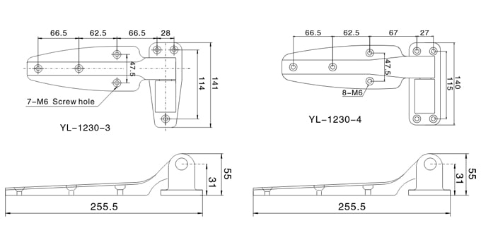 Cold storage room hinges with cam lift mechanism