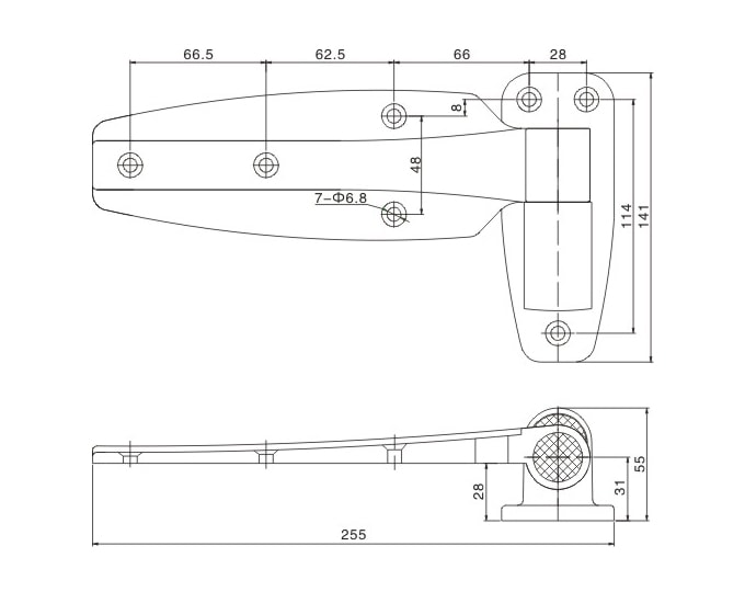 Freezer door hinges for cold storage rooms