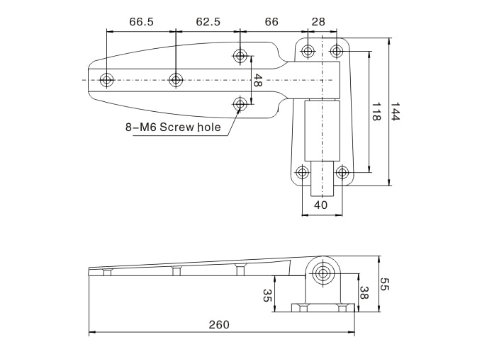 Lift-up cold storage door hinges with built-in springs