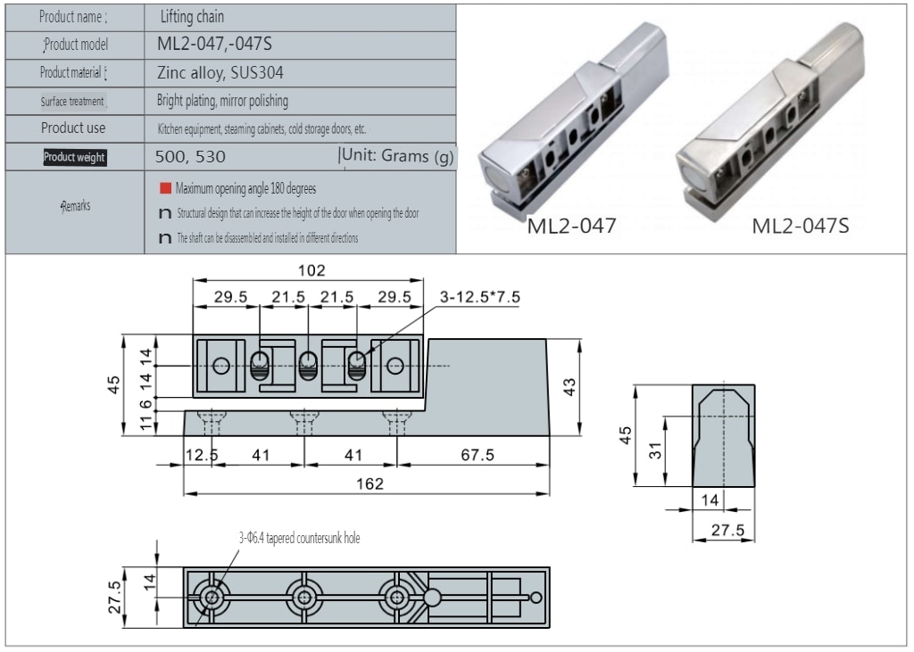 Introduction of a lifting hinge