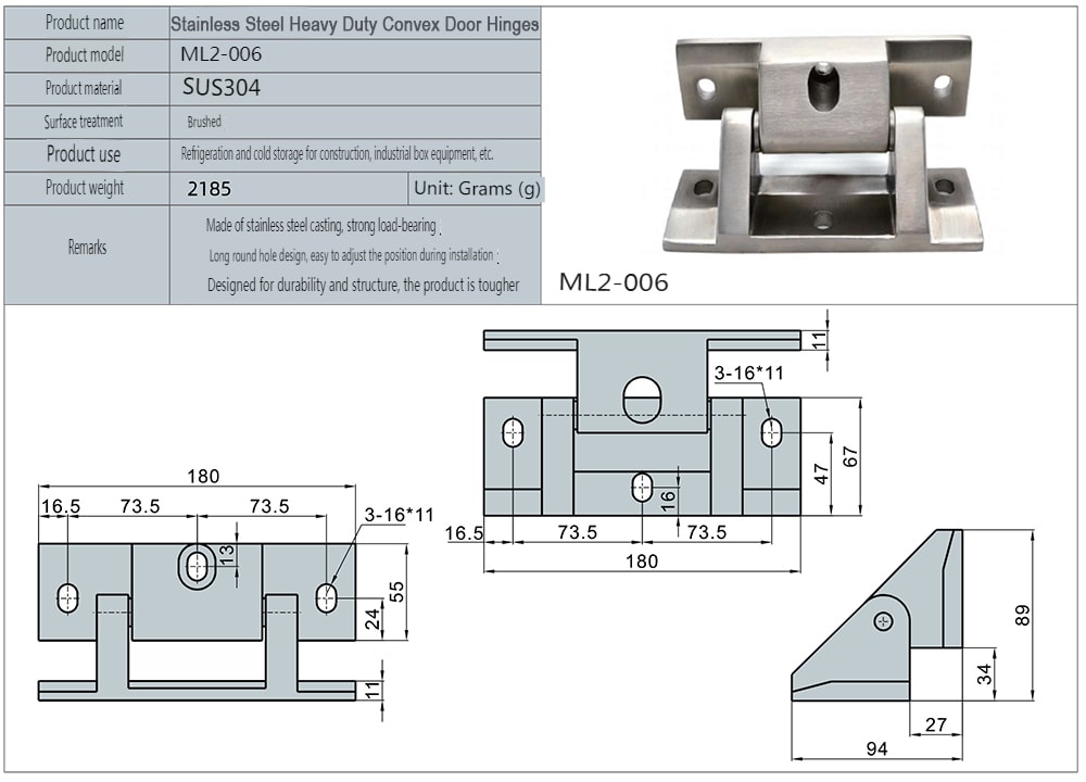 Stainless Steel Heavy Duty Convex Door Hinges